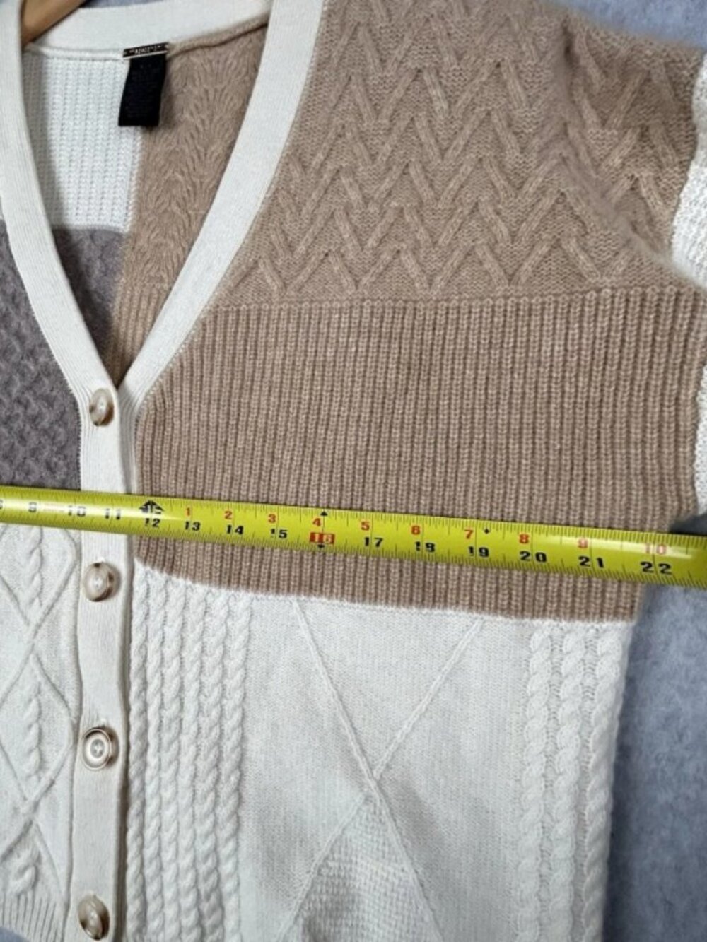 Magaschoni Womens Cashmere Cream Brown Colorblock Knit Cardigan L Boxy Cozy Luxe - Picture 11 of 11